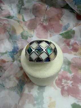 Lia Sophia Mother of Pearl and Abalone Inlay Dome Ring - Silver